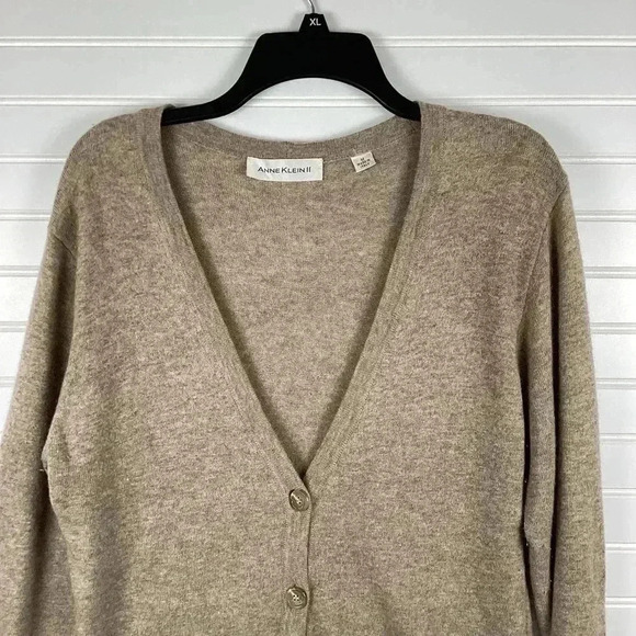 Anne Klein II Cashmere& Angora Blend Caedigan Sweater Taupe Made in Italy Medium - Picture 2 of 9